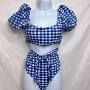 NWT Gianni Bini Blue & White Checkered Bikini Swimsuit Set - High Waisted